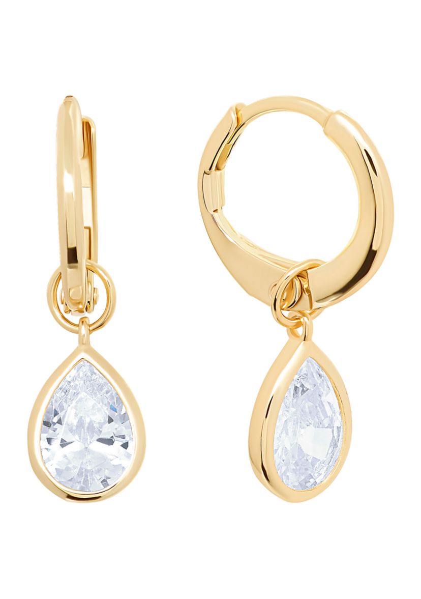 Gold Over Sterling Silver Cubic Zirconia Pearl Drop Huggie Earrings
