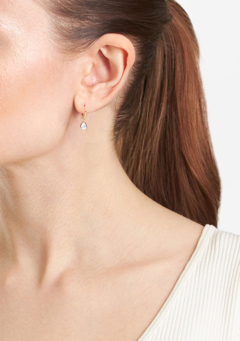Gold Over Sterling Silver Cubic Zirconia Pearl Drop Huggie Earrings