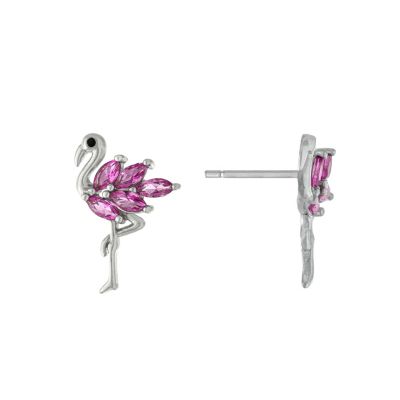 Belk Silverworks Sterling Silver Dark Pink Flamingo with Cubic Zirconia Stud Earrings