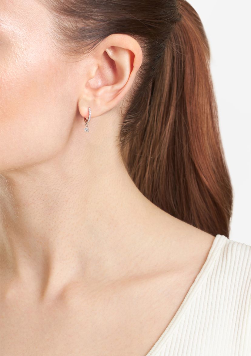 Sterling Silver Cubic Zirconia Star Dangle Huggie Earrings