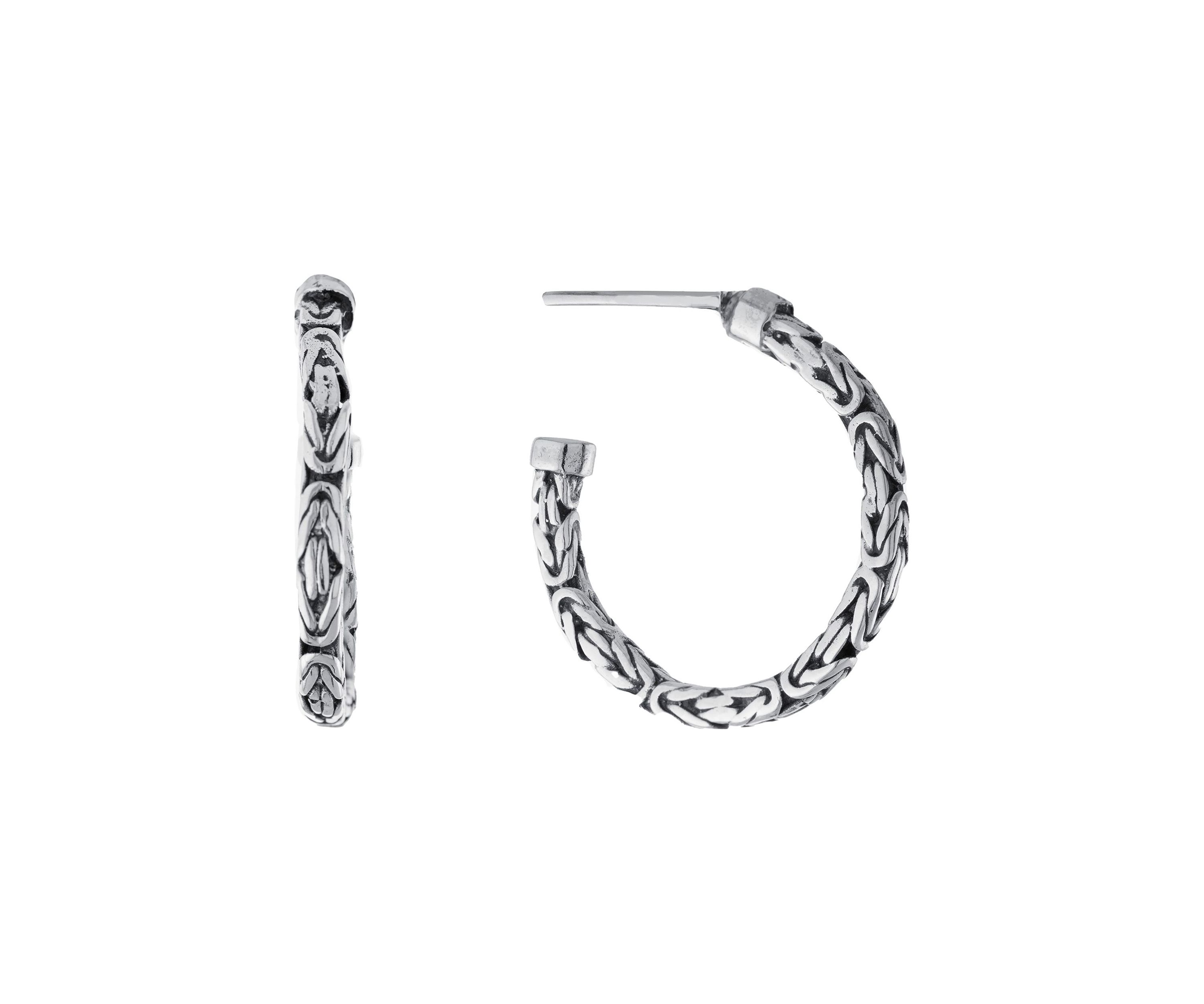 Sterling Silver 24mm Oxidized Bali Hoop Earrings