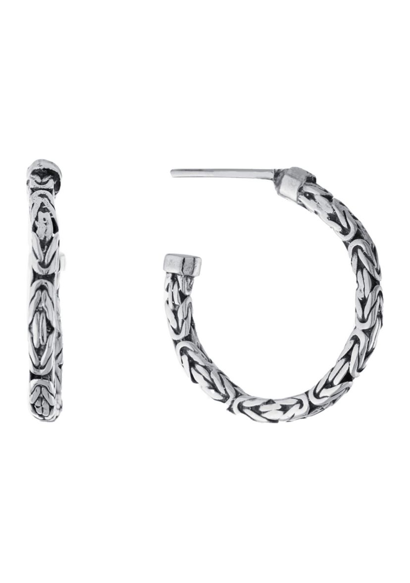 Sterling Silver 24mm Oxidized Bali Hoop Earrings
