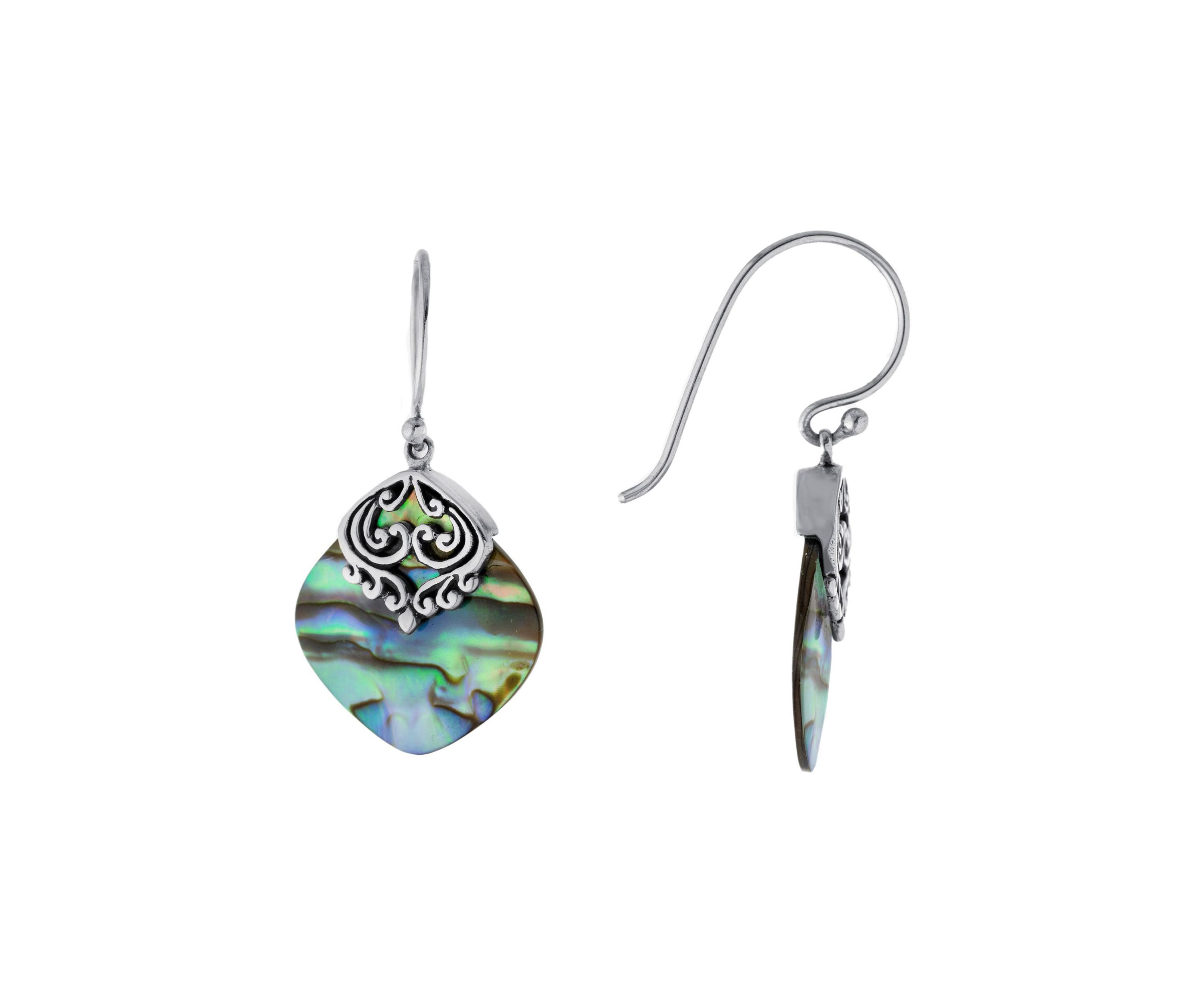 Sterling Silver Oxidized Abalone Filigree Drop Earrings