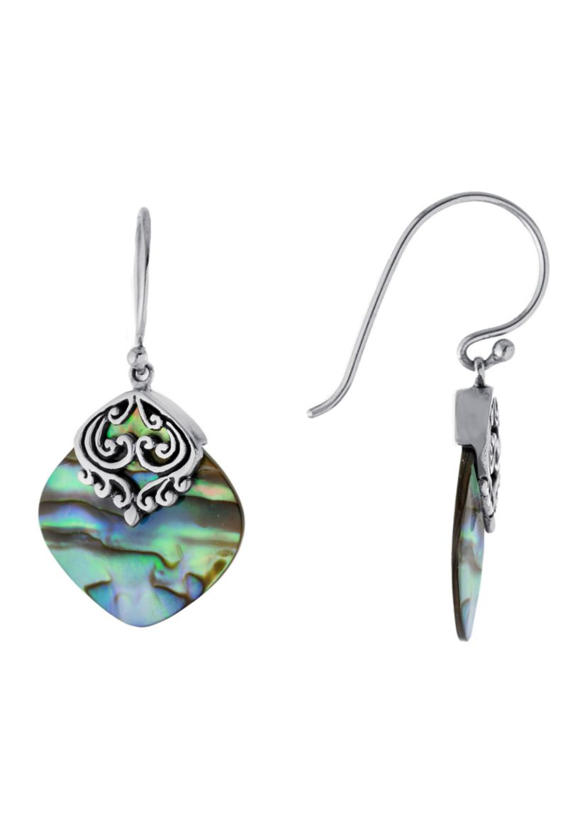 Sterling Silver Oxidized Abalone Filigree Drop Earrings
