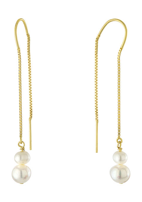 Yellow Gold Over Sterling Silver Double Fresh Water Pearl Threader Drop Earrings