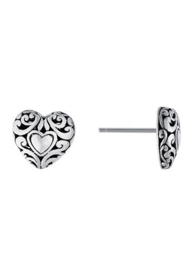 Belk Sterling Silver Sterling Silver Oxidized Filigree Heart Stud Earrings