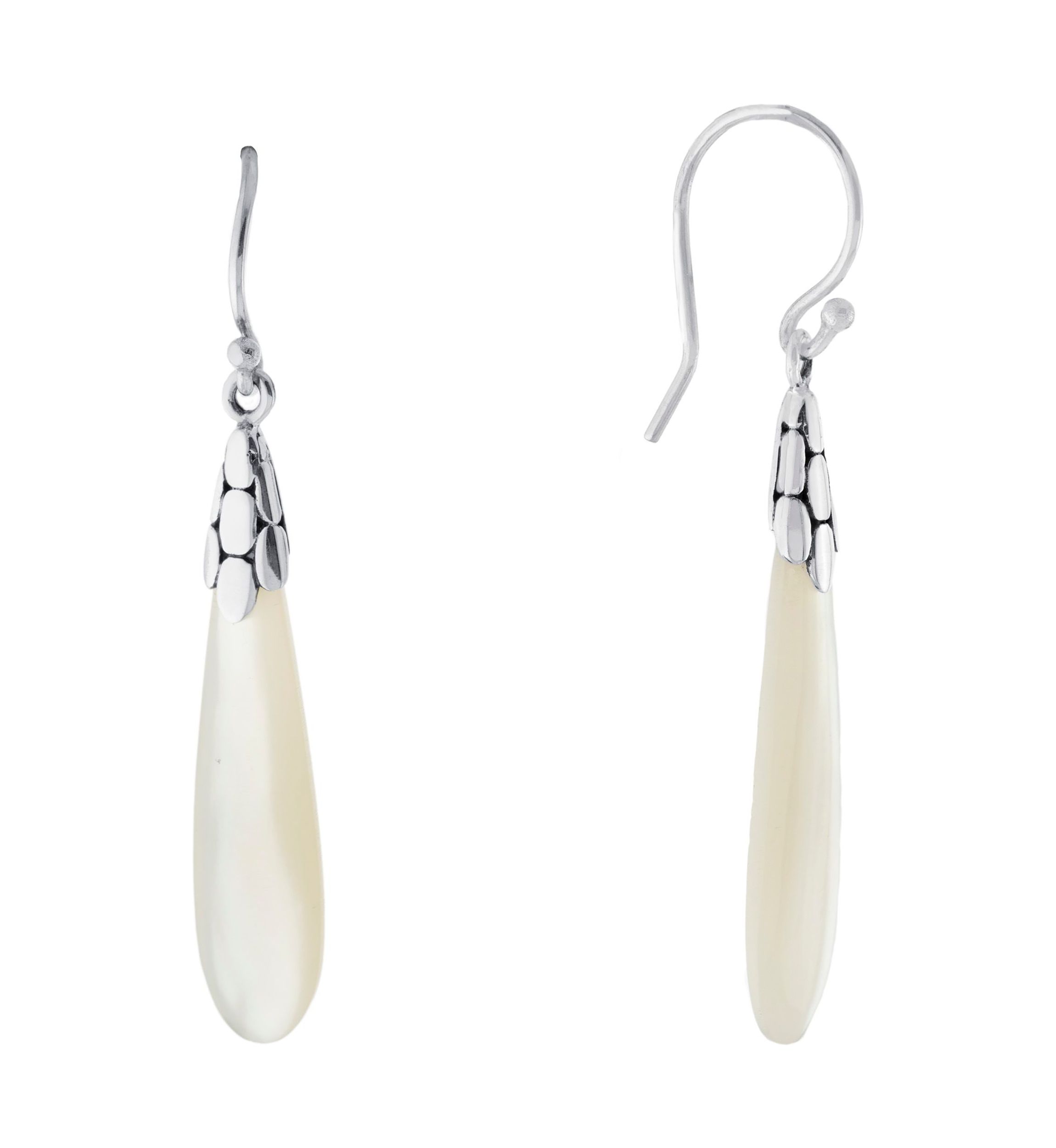 Sterling Silver Oxidized Textured Mother of Pearl Drop Earrings