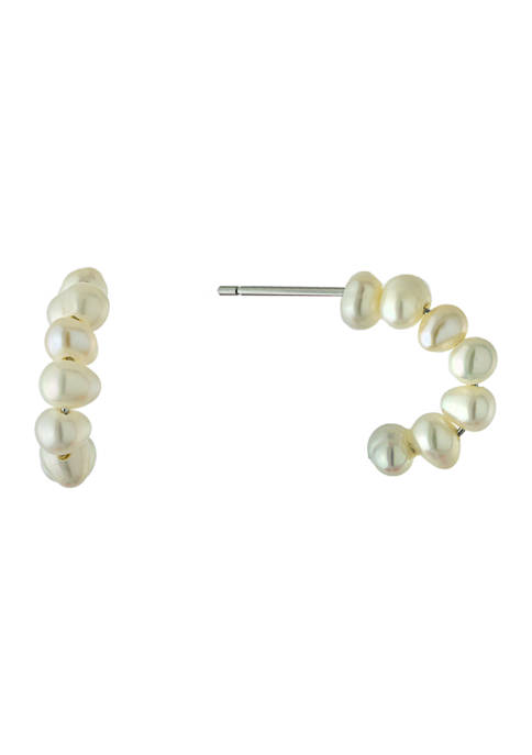 Sterling Silver 0.45 Inch Multi Freshwater Pearl Post Hoop Earrings
