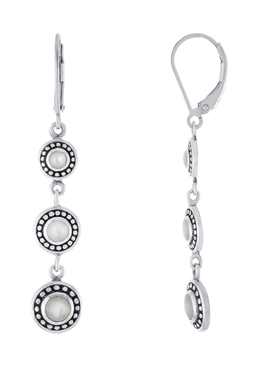 Sterling Silver Oxidized Mother of Pearl Triple Round Drop Earrings
