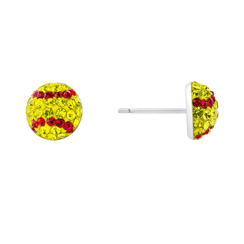 Sterling Silver Crystal Softball Stud Earrings