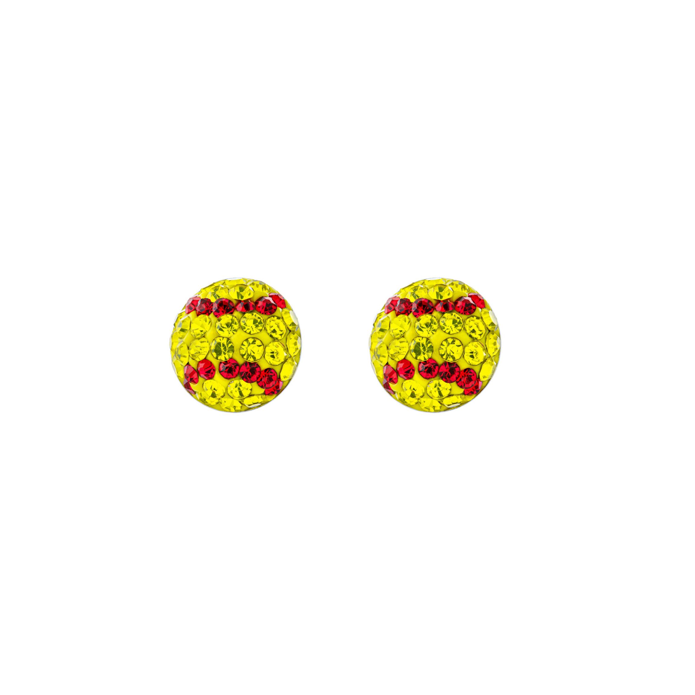 Sterling Silver Crystal Softball Stud Earrings