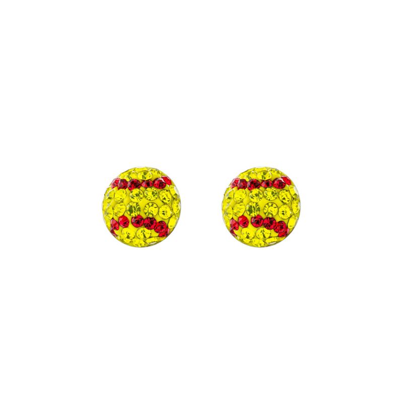 Sterling Silver Crystal Softball Stud Earrings