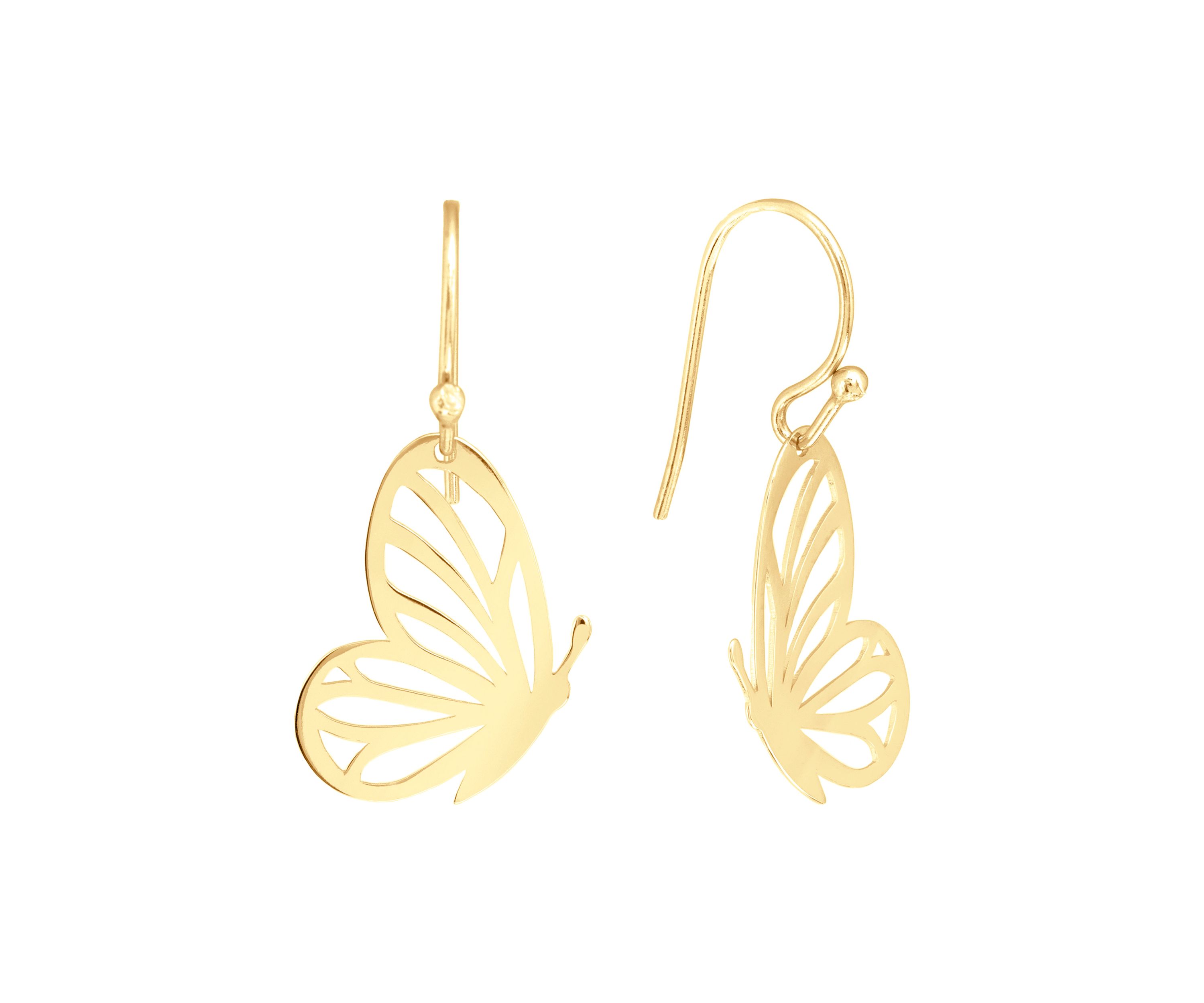 Gold Over Sterling Silver Half Cut Out Butterfly Drop Earrings