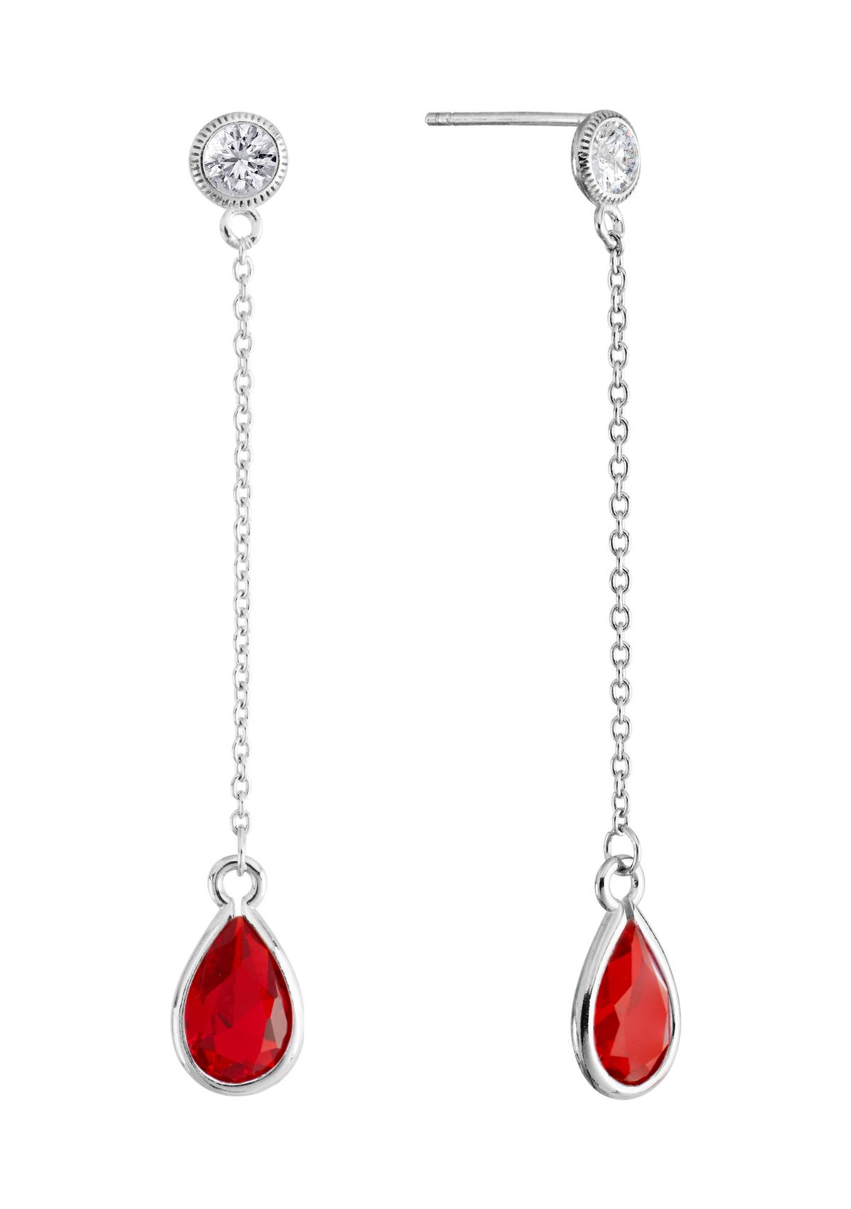 Sterling Silver Round and Teardrop Cubic Zirconia Cable Chain Drop Earrings