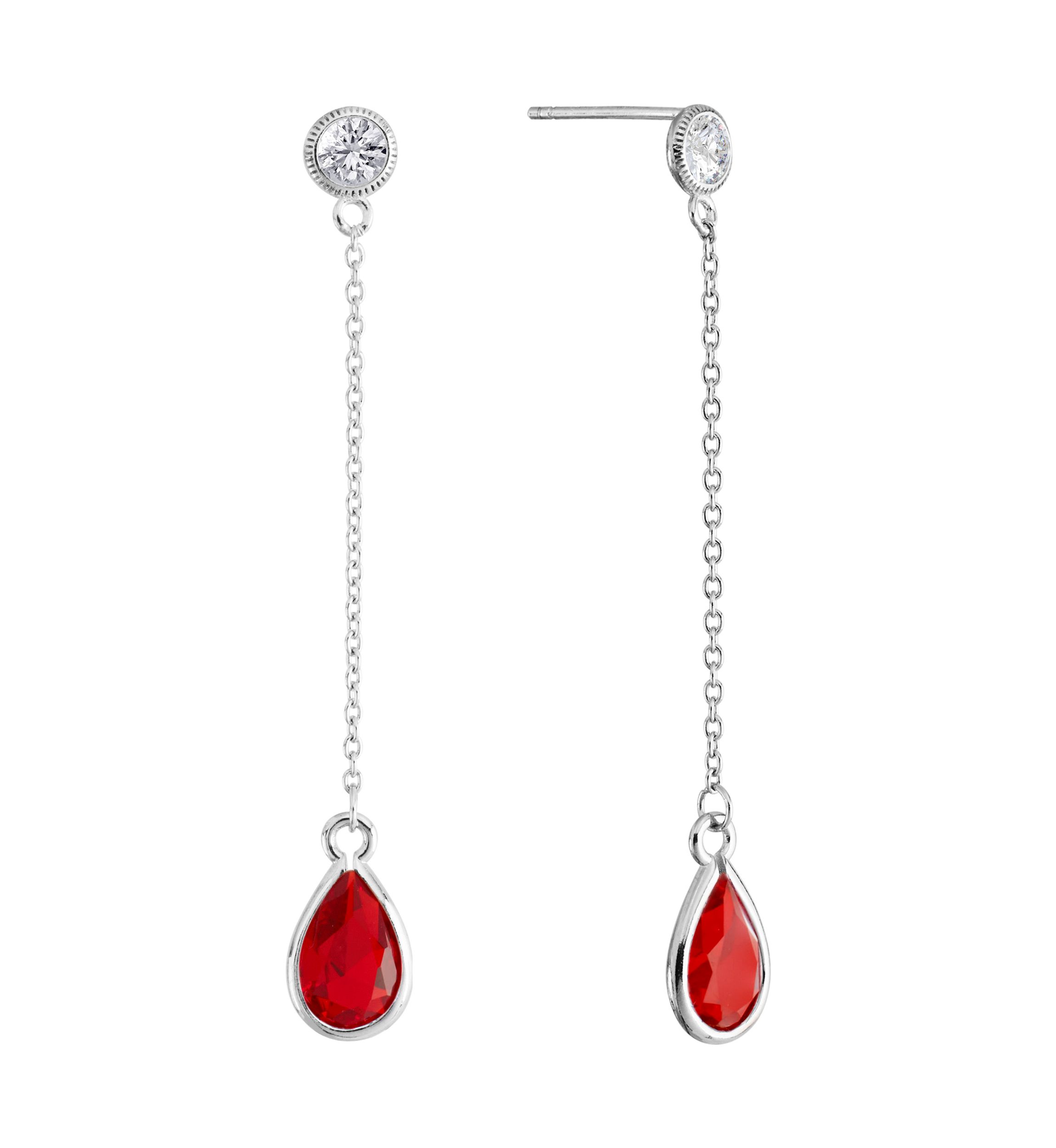 Sterling Silver Round and Teardrop Cubic Zirconia Cable Chain Drop Earrings