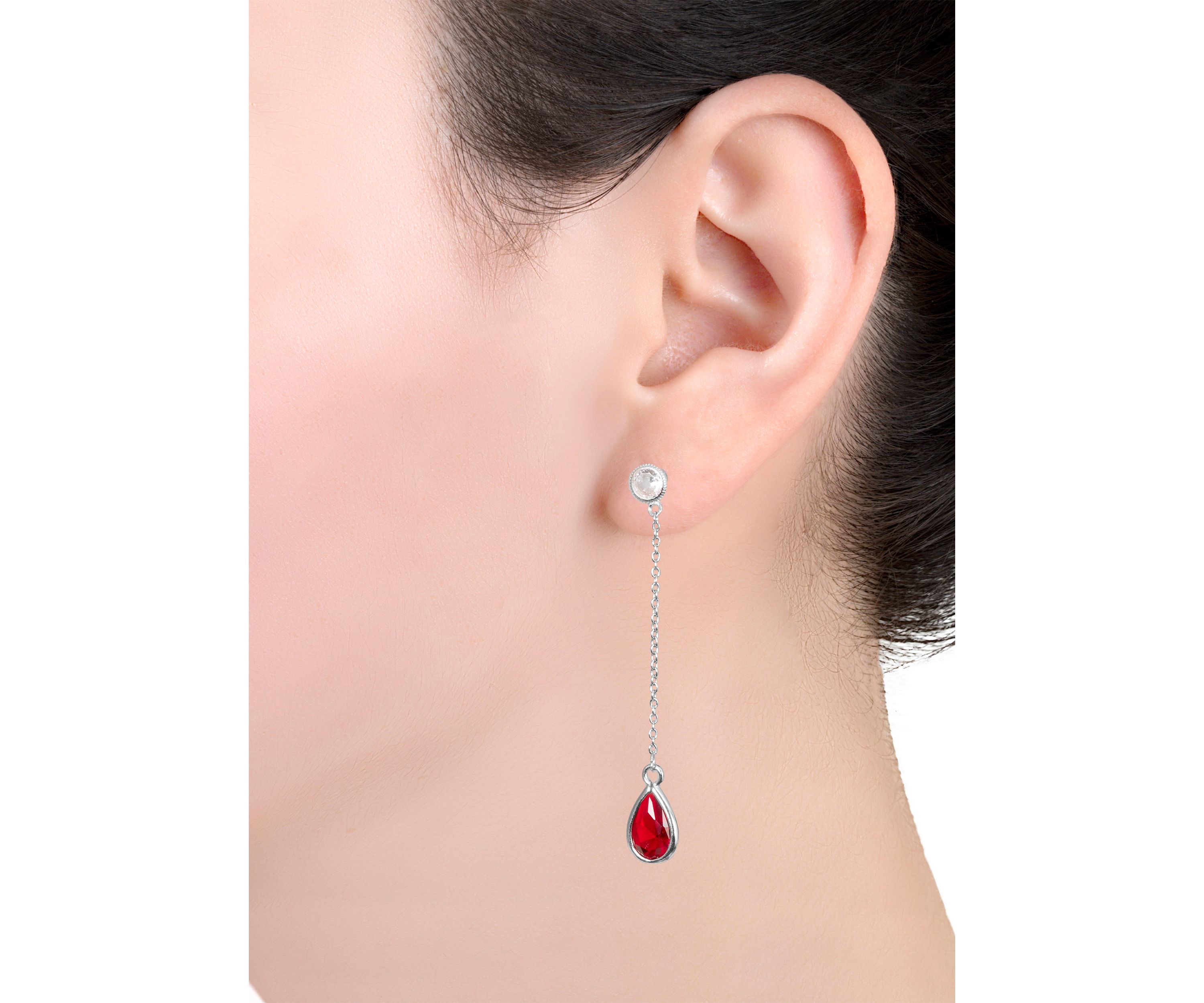 Sterling Silver Round and Teardrop Cubic Zirconia Cable Chain Drop Earrings