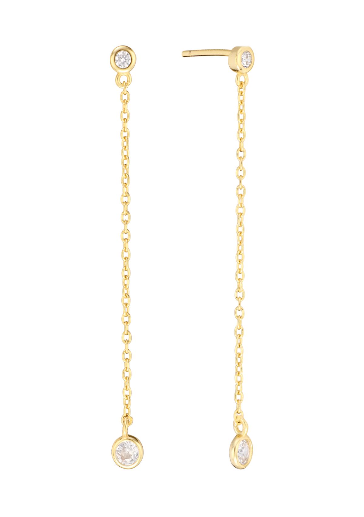 Gold Over Sterling Silver Cubic Zirconia Cable Chain Drop Linear Earrings