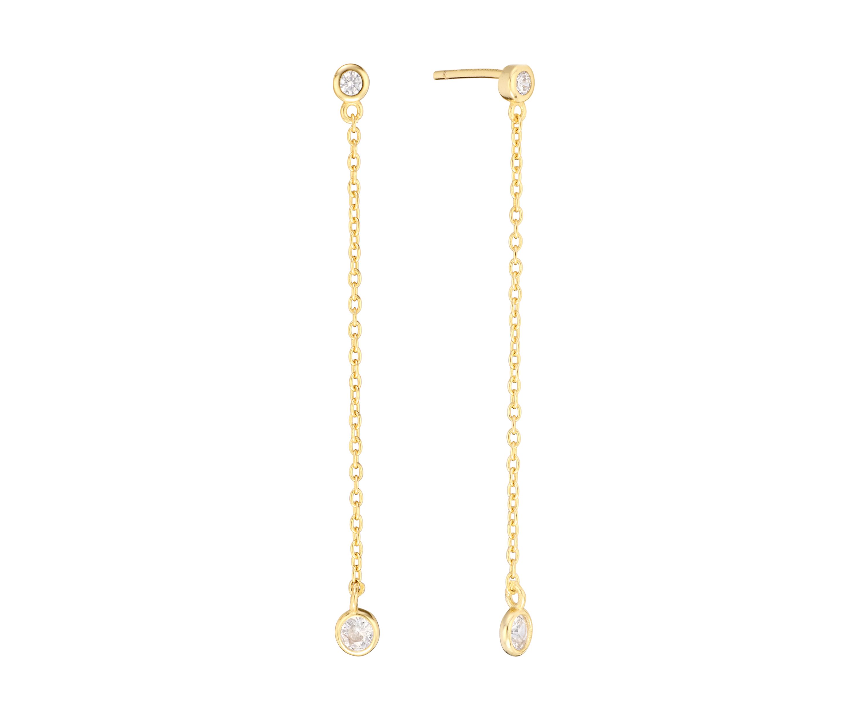 Gold Over Sterling Silver Cubic Zirconia Cable Chain Drop Linear Earrings