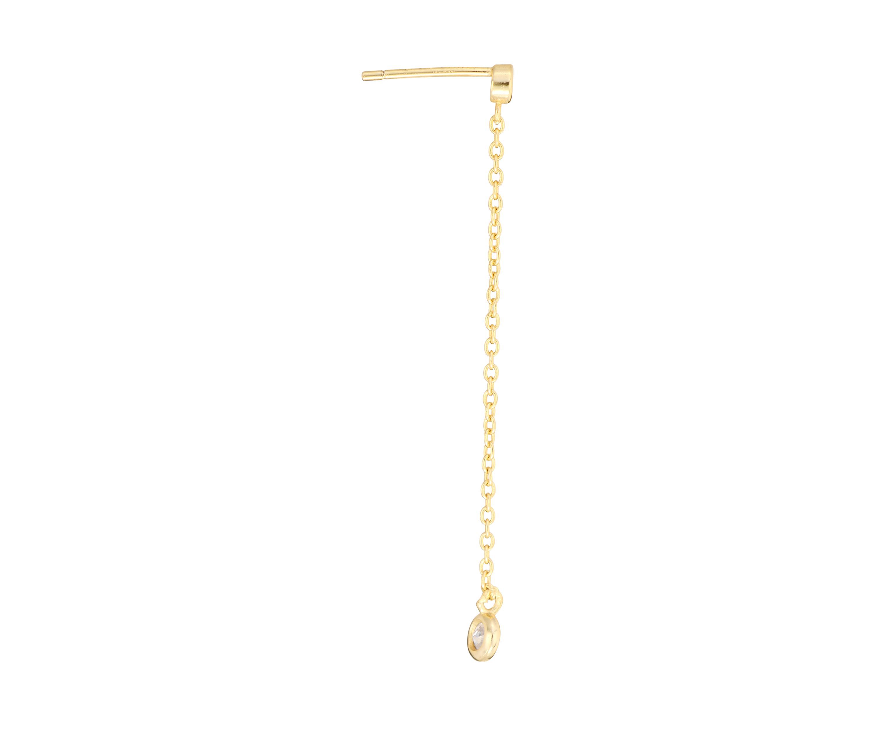 Gold Over Sterling Silver Cubic Zirconia Cable Chain Drop Linear Earrings