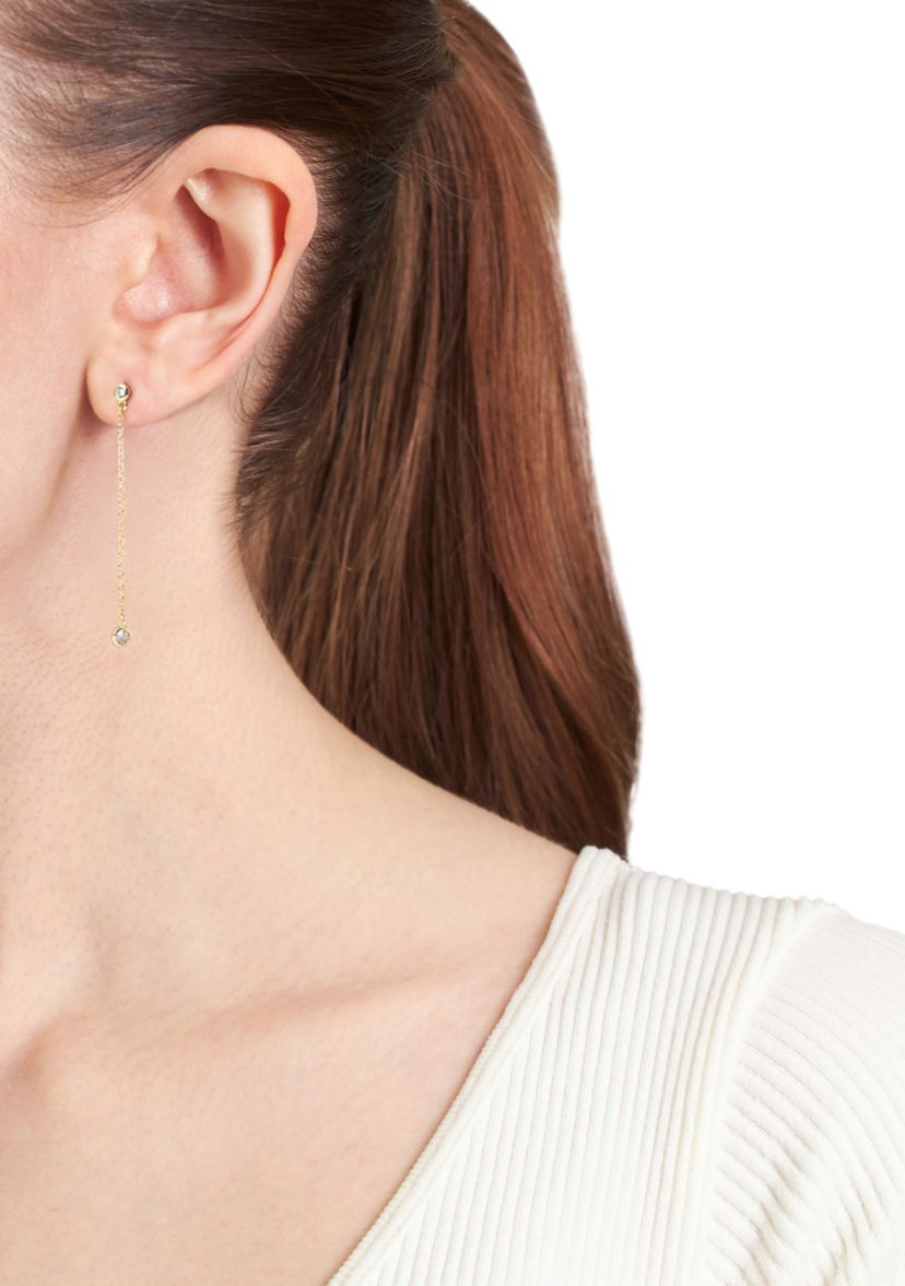 Gold Over Sterling Silver Cubic Zirconia Cable Chain Drop Linear Earrings