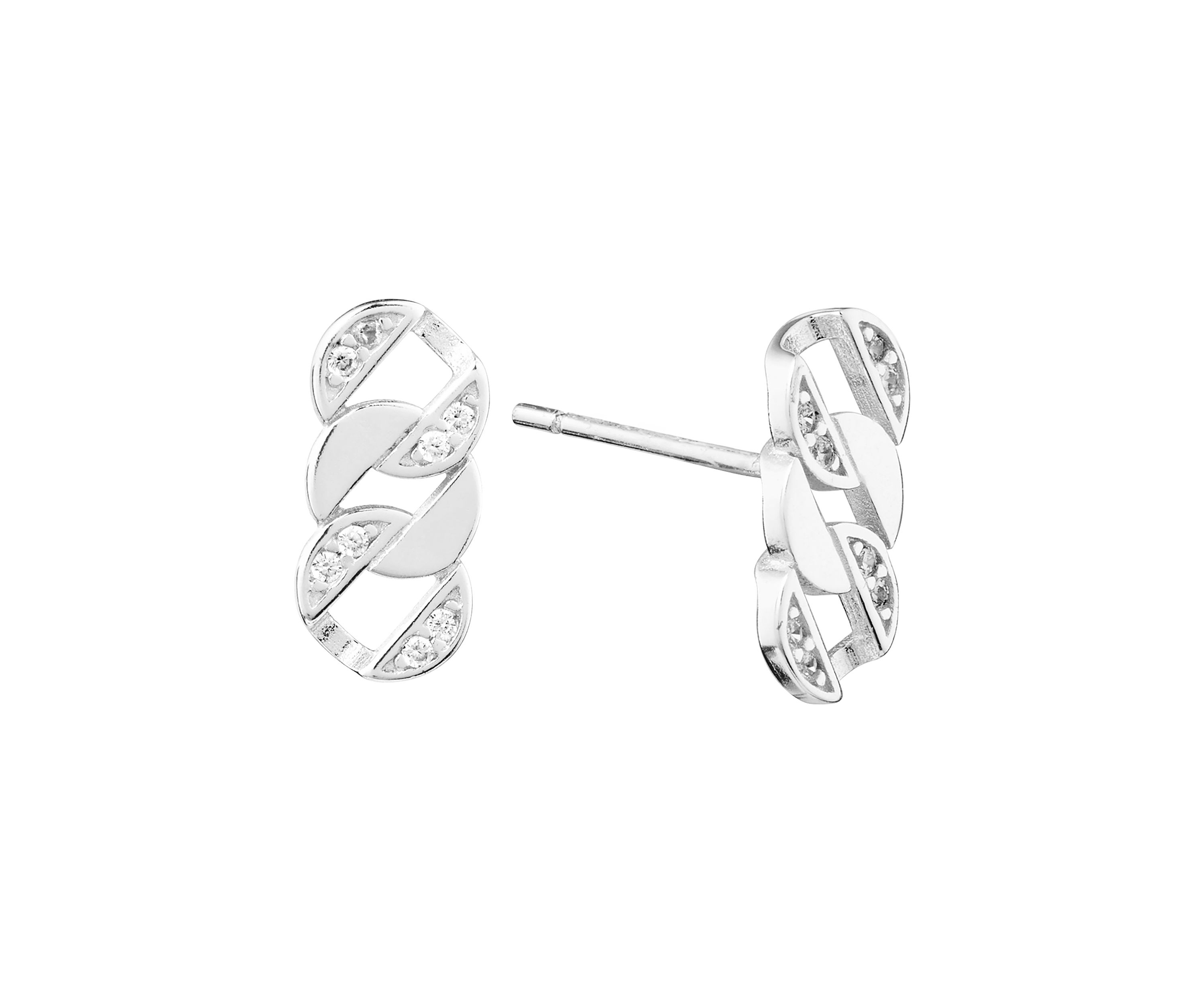 Cubic Zirconia Flat Circle Woven Post Drop Earrings