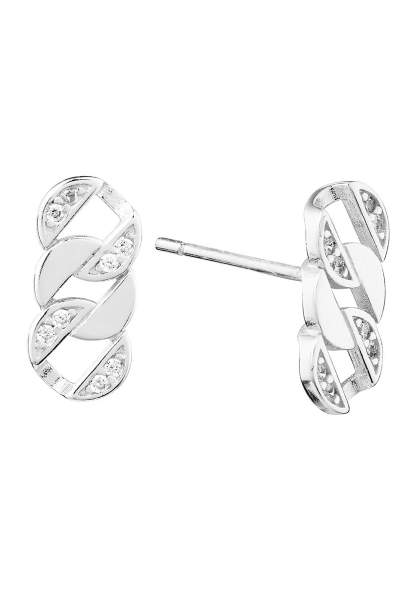 Cubic Zirconia Flat Circle Woven Post Drop Earrings