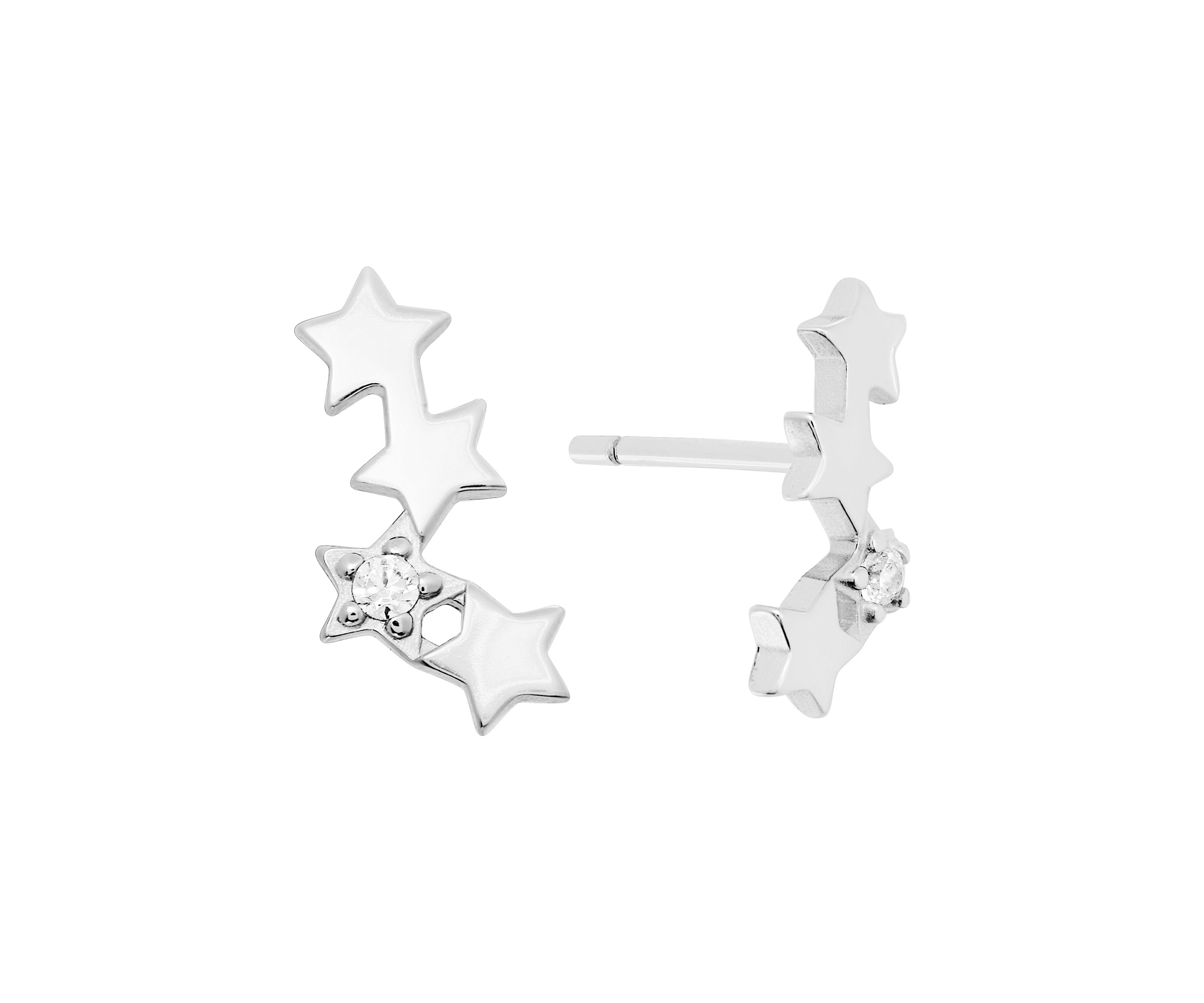 Sterling Silver Cubic Zirconia Quadruple Star Stud Earrings