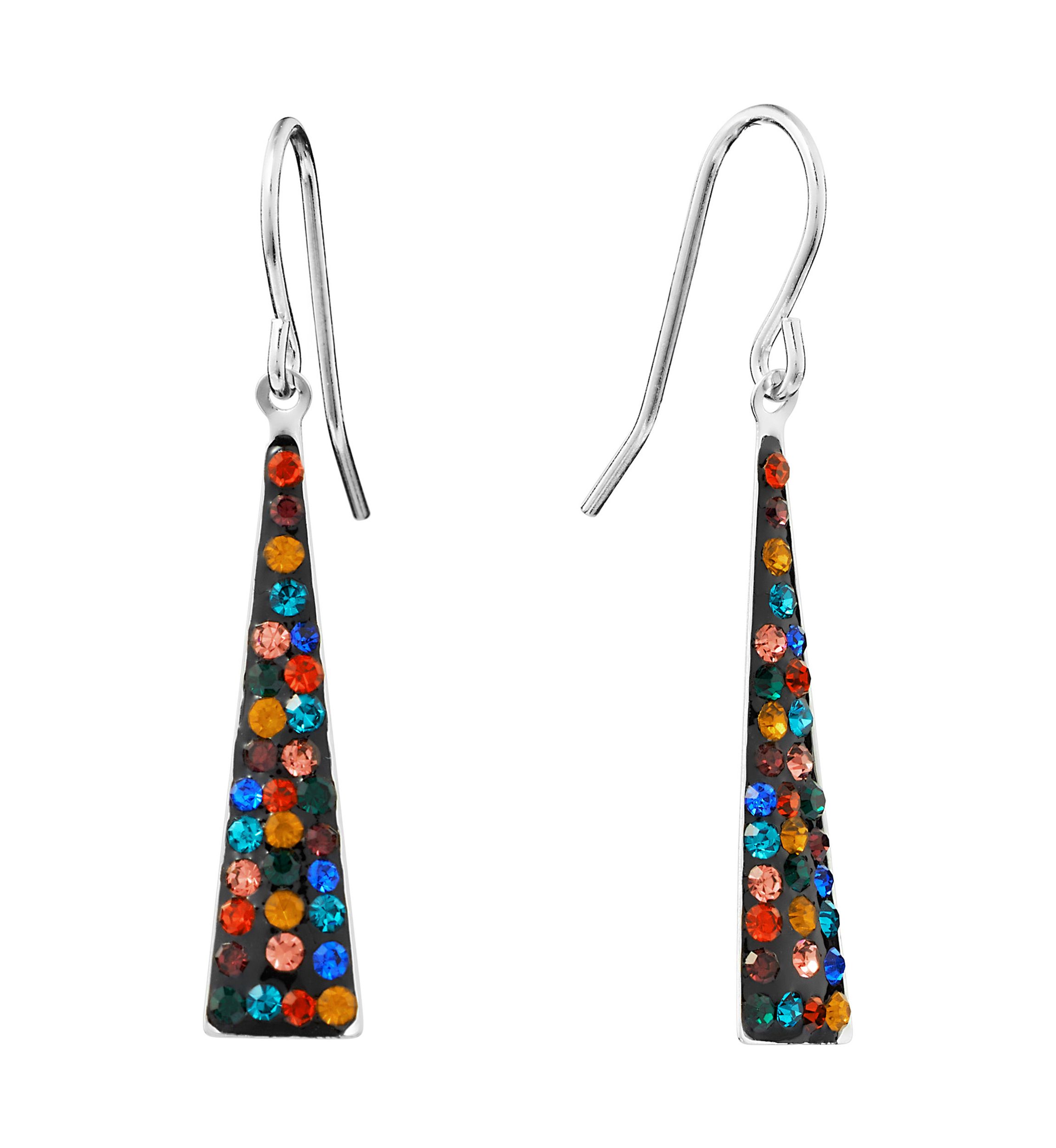 Sterling Silver Crystal Long Triangle Drop Earrings