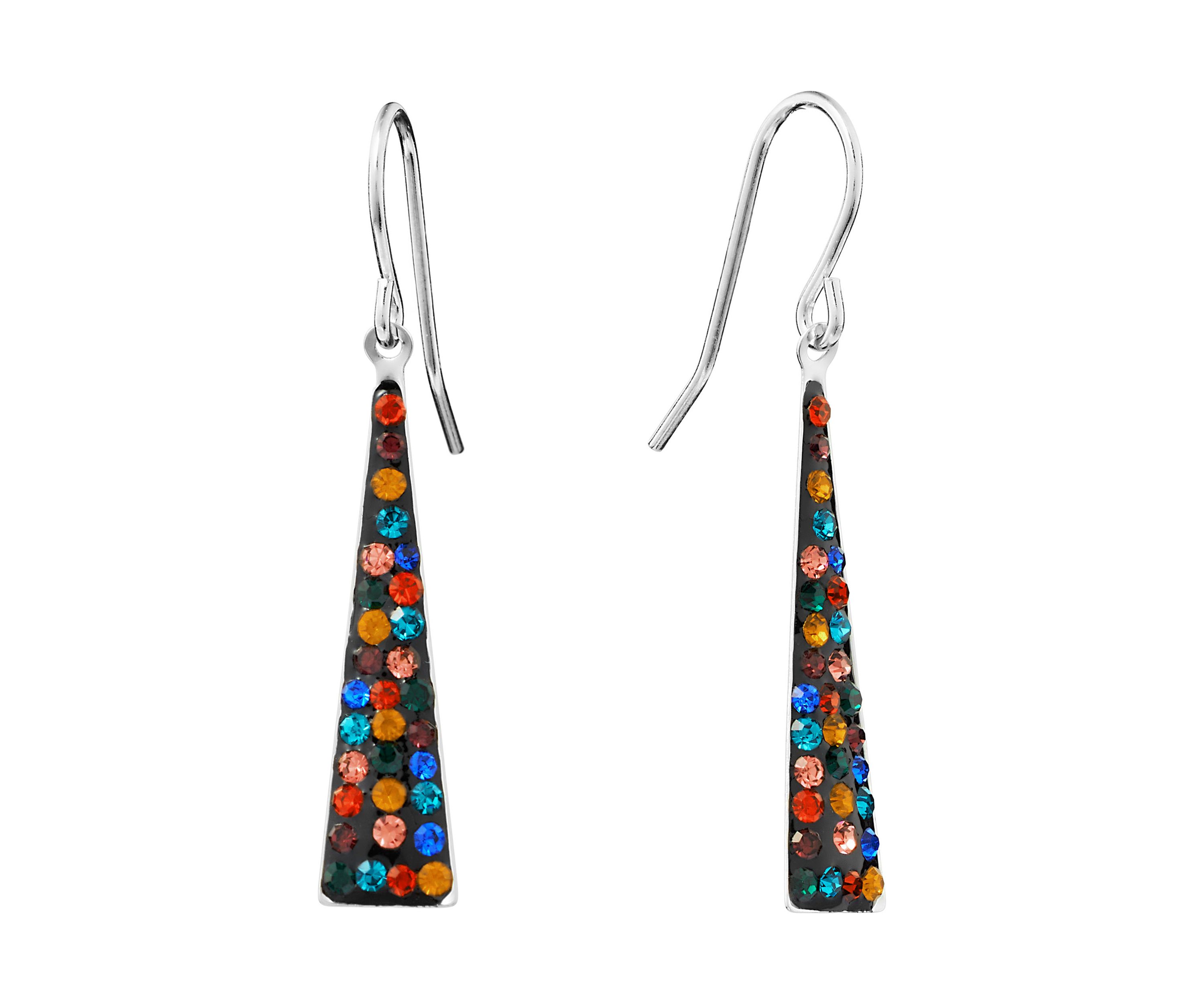 Sterling Silver Crystal Long Triangle Drop Earrings