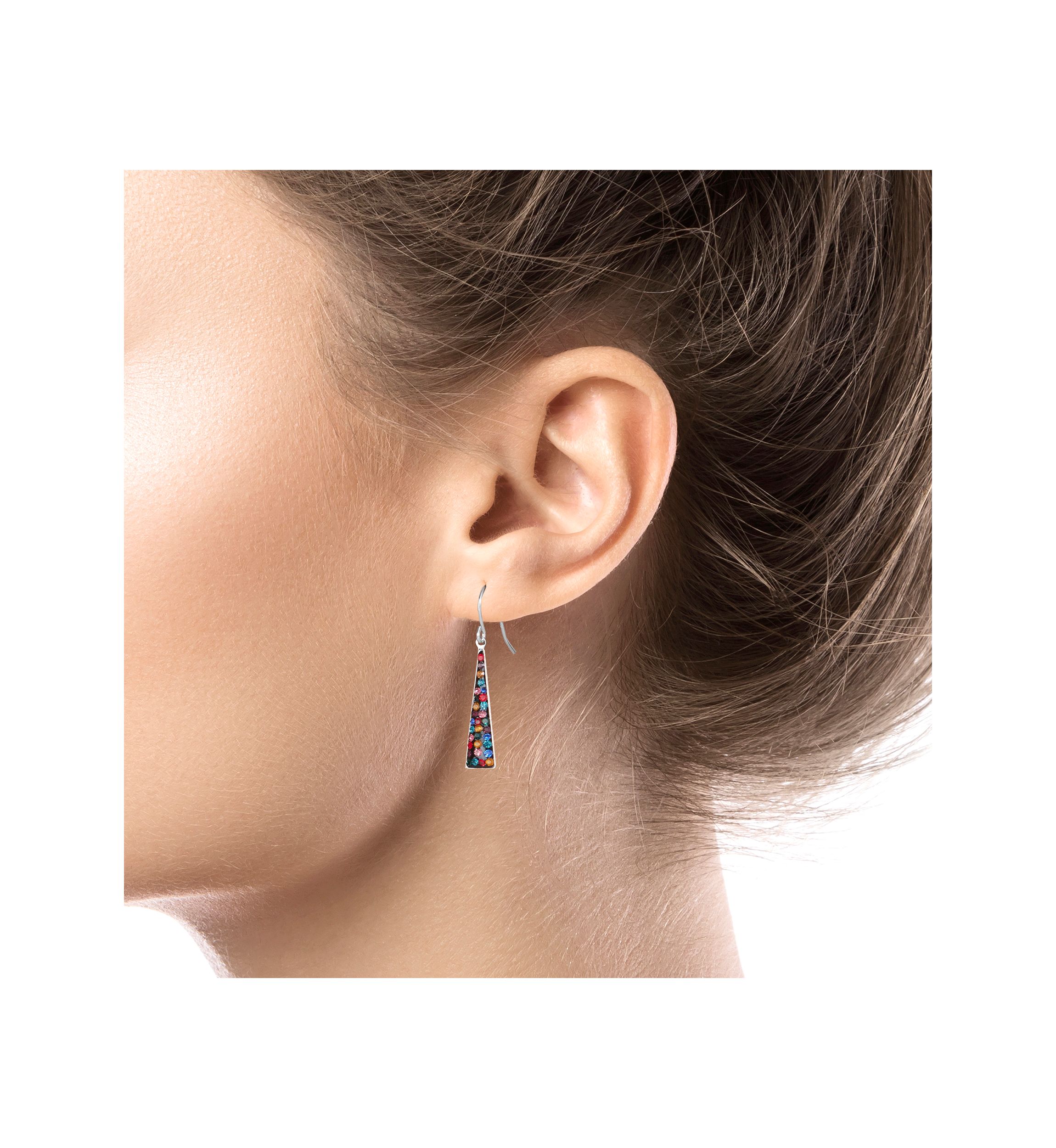 Sterling Silver Crystal Long Triangle Drop Earrings