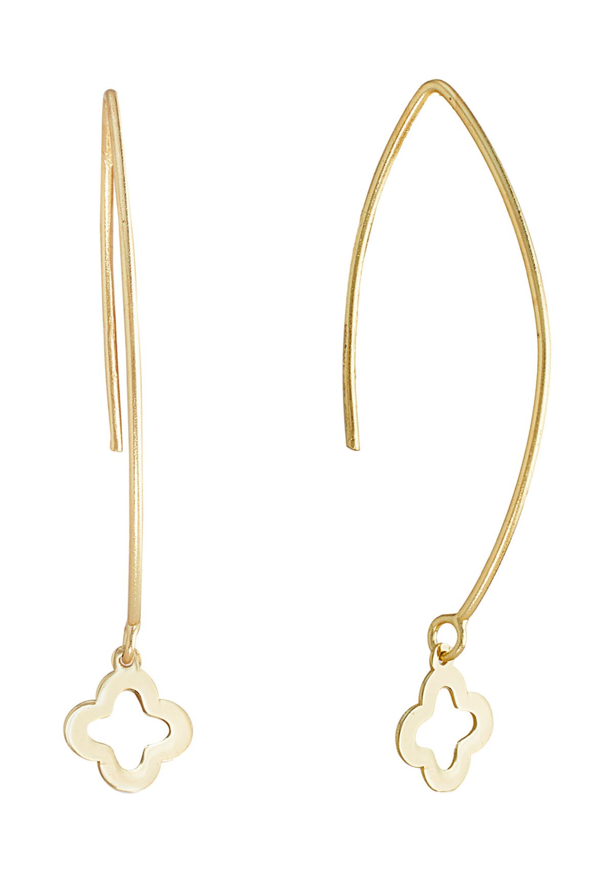 Gold Plated Sterling Silver Open Flower Marquise Wire Drop Earrings