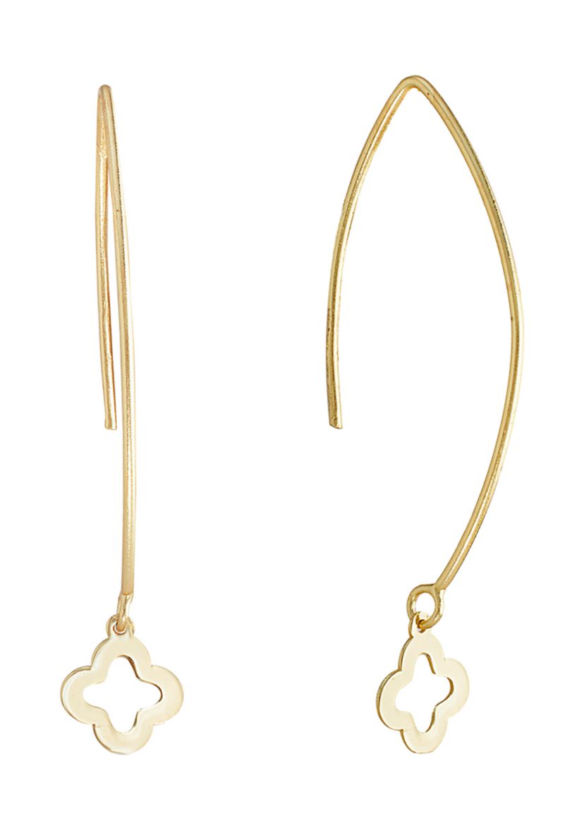 Gold Plated Sterling Silver Open Flower Marquise Wire Drop Earrings