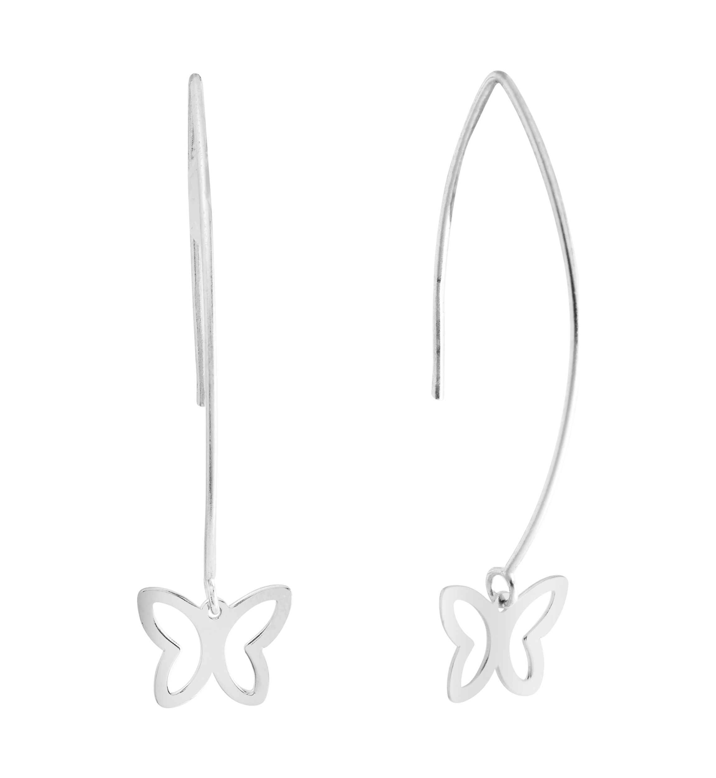 Sterling Silver Open Butterfly Marquise Wire Drop Earrings