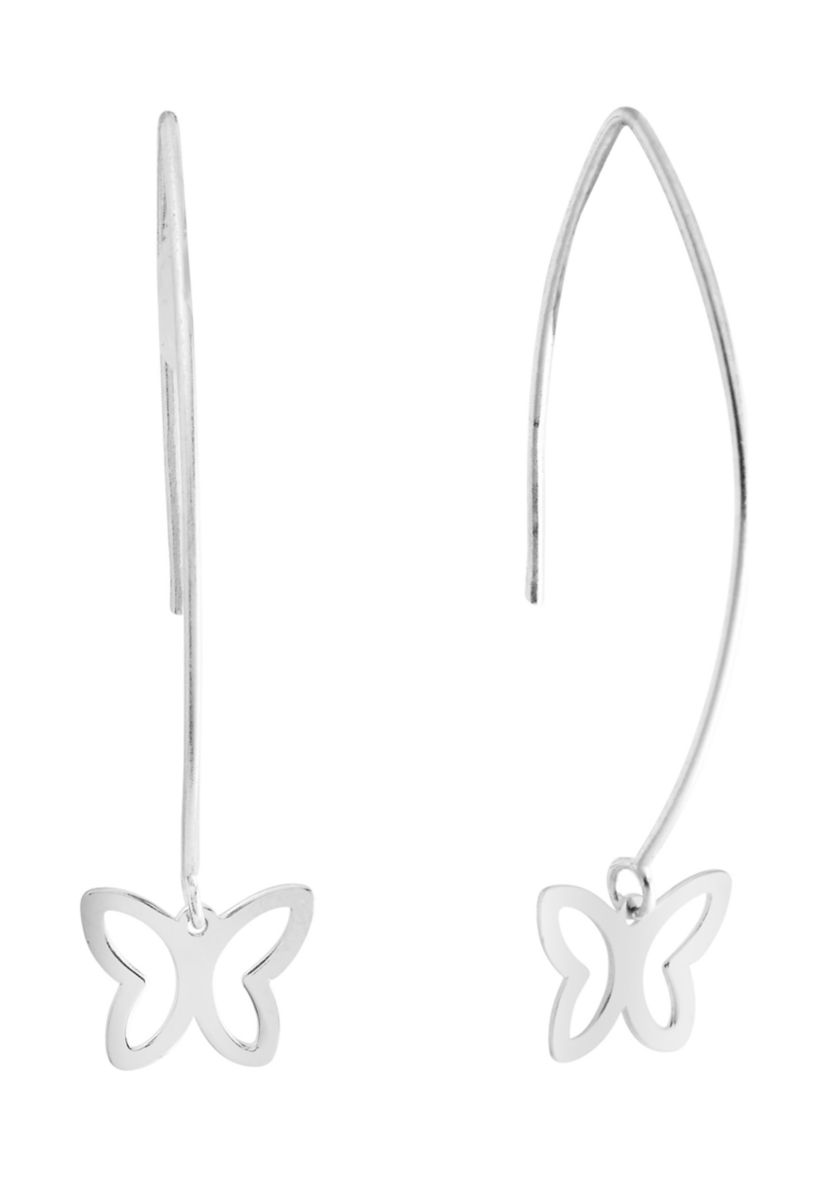 Sterling Silver Open Butterfly Marquise Wire Drop Earrings