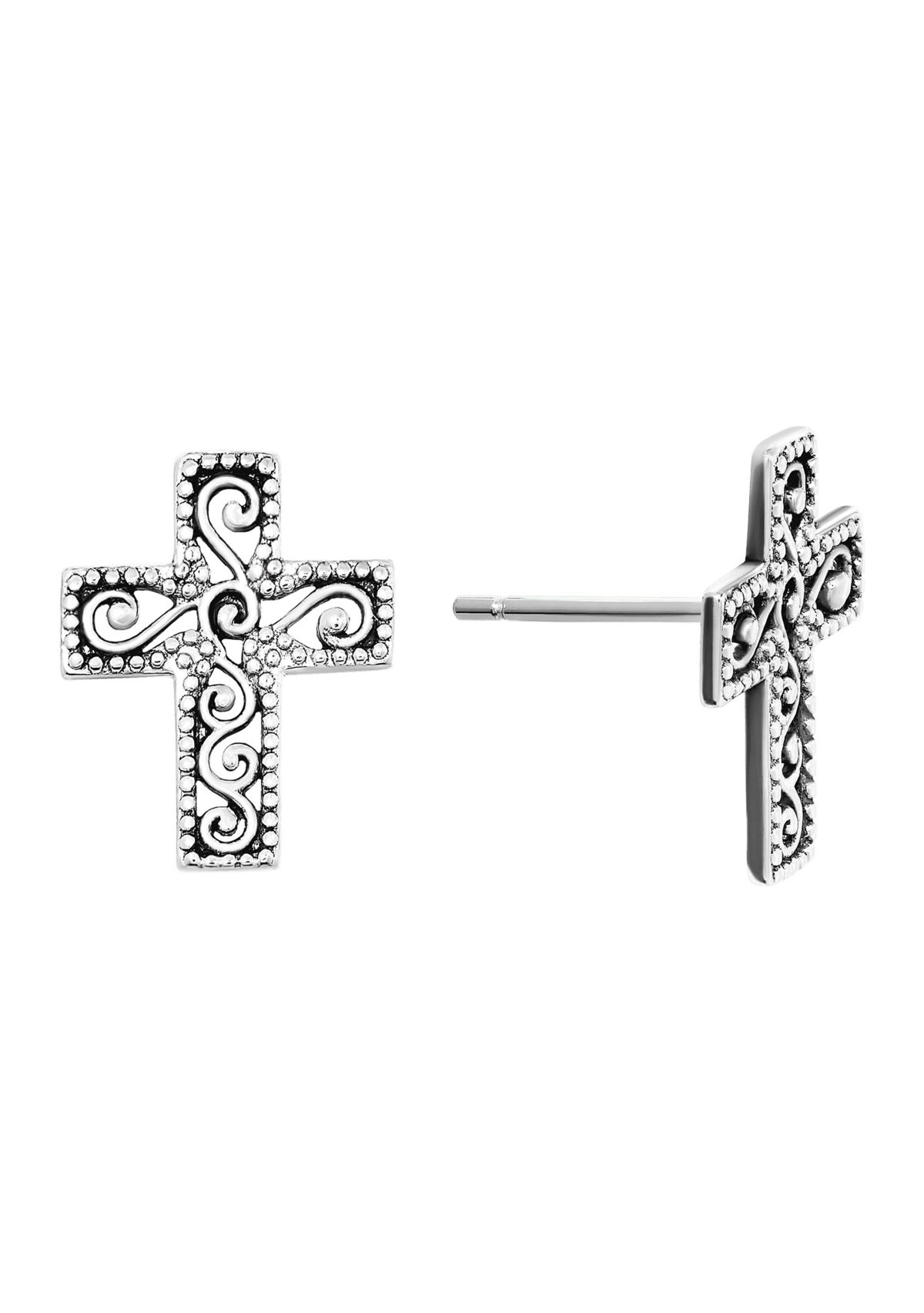 Sterling Silver Filigree Cross Stud Earrings