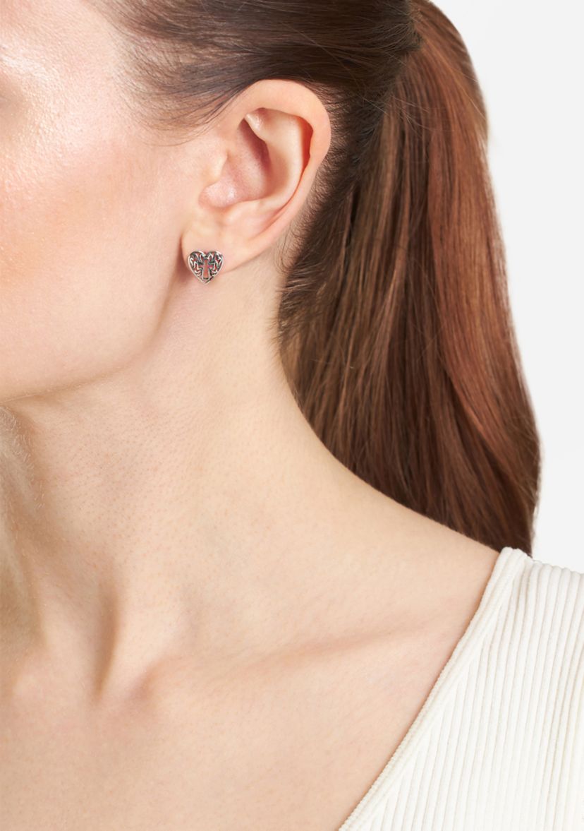 Sterling Silver Filigree Heart Cross Stud Earrings