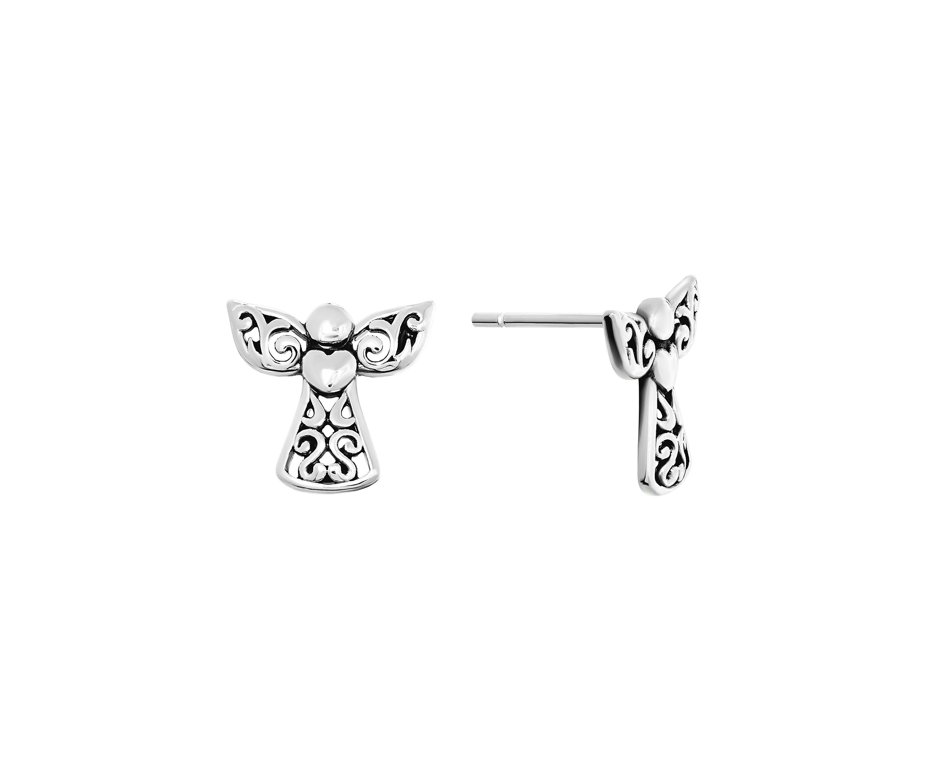 Sterling Silver Filigree Angel Stud Earrings