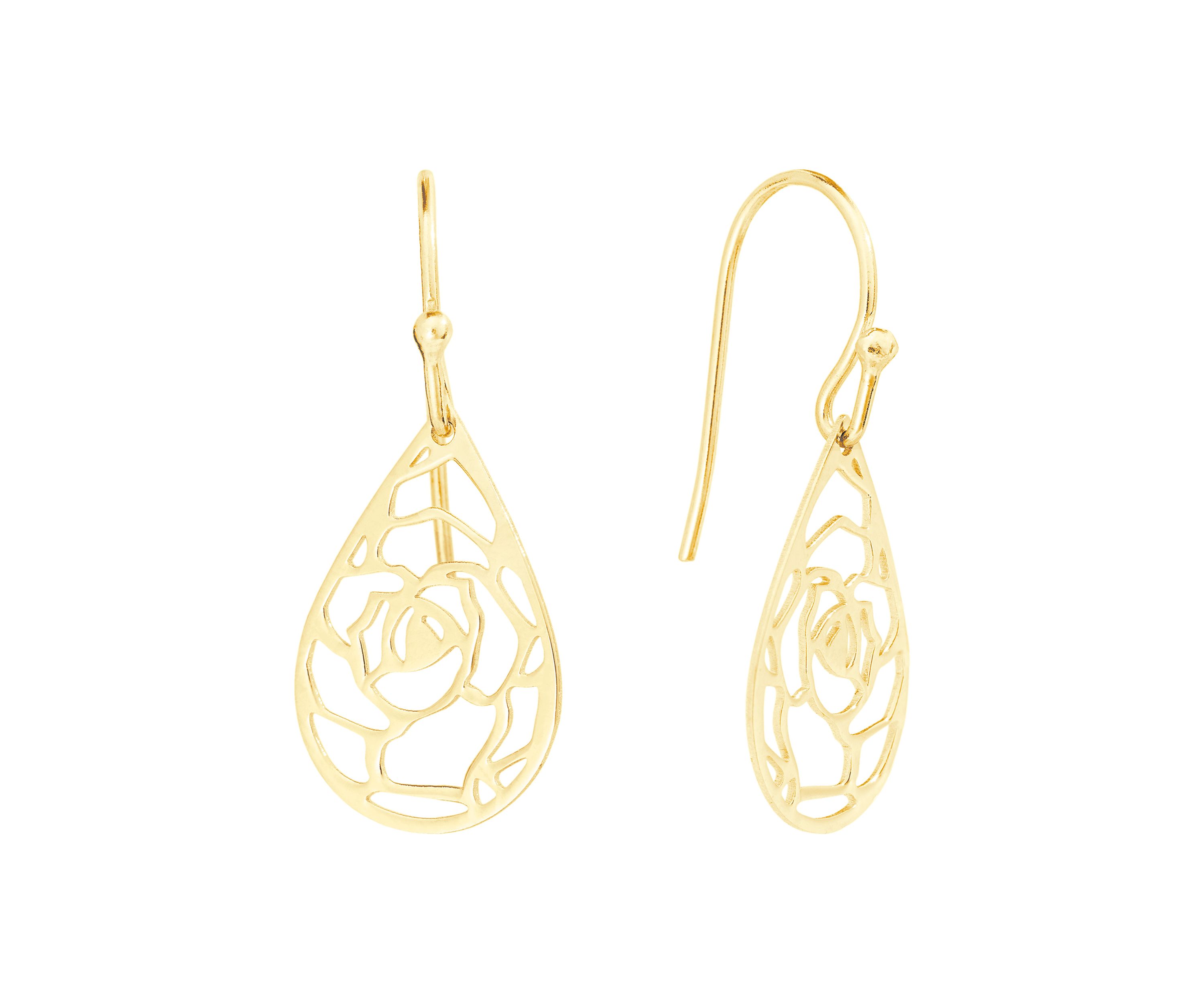 Gold Over Sterling Silver Laser Cut Rose Teardrop Earrings
