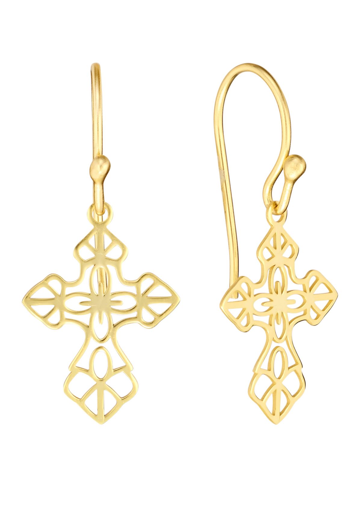 Gold Over Sterling Silver Lazer Cut Cross Drop Earrings