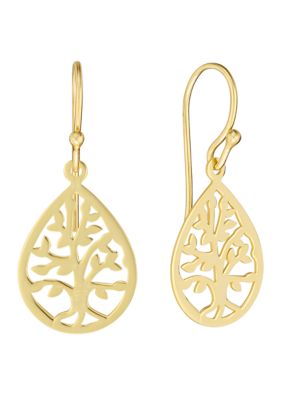 Belk Sterling Silver Gold Over Sterling Silver Lazer Cut Tree of Life Teardrop Earrings