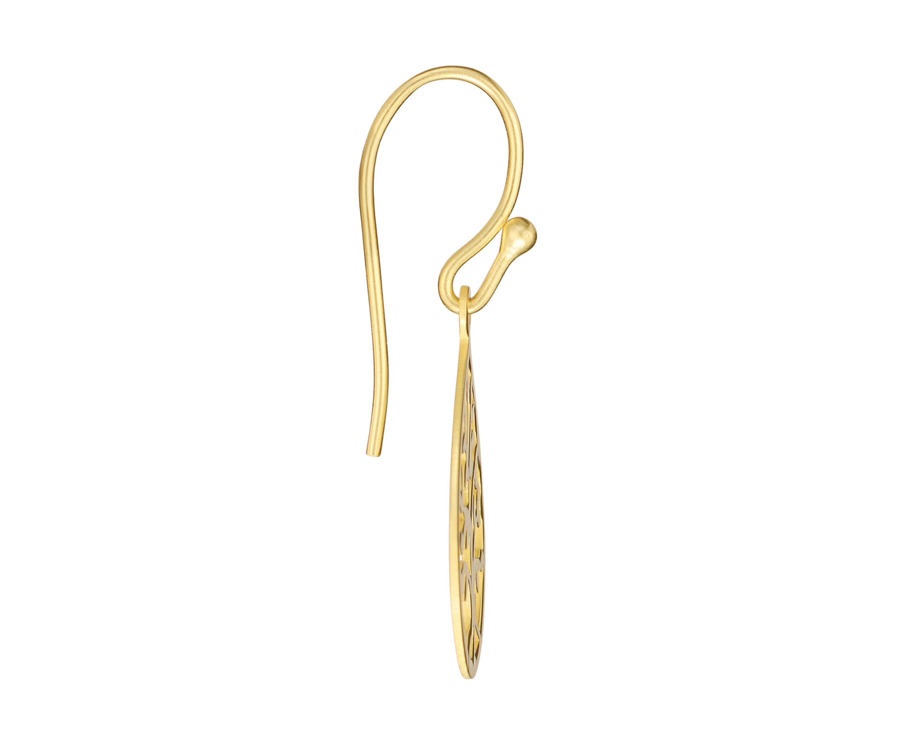Gold Over Sterling Silver Lazer Cut Tree of Life Teardrop Earrings