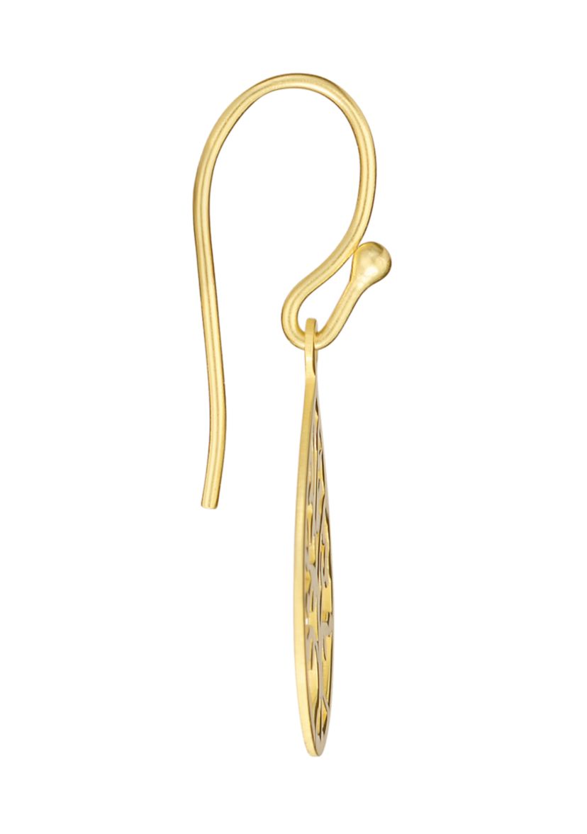 Gold Over Sterling Silver Lazer Cut Tree of Life Teardrop Earrings