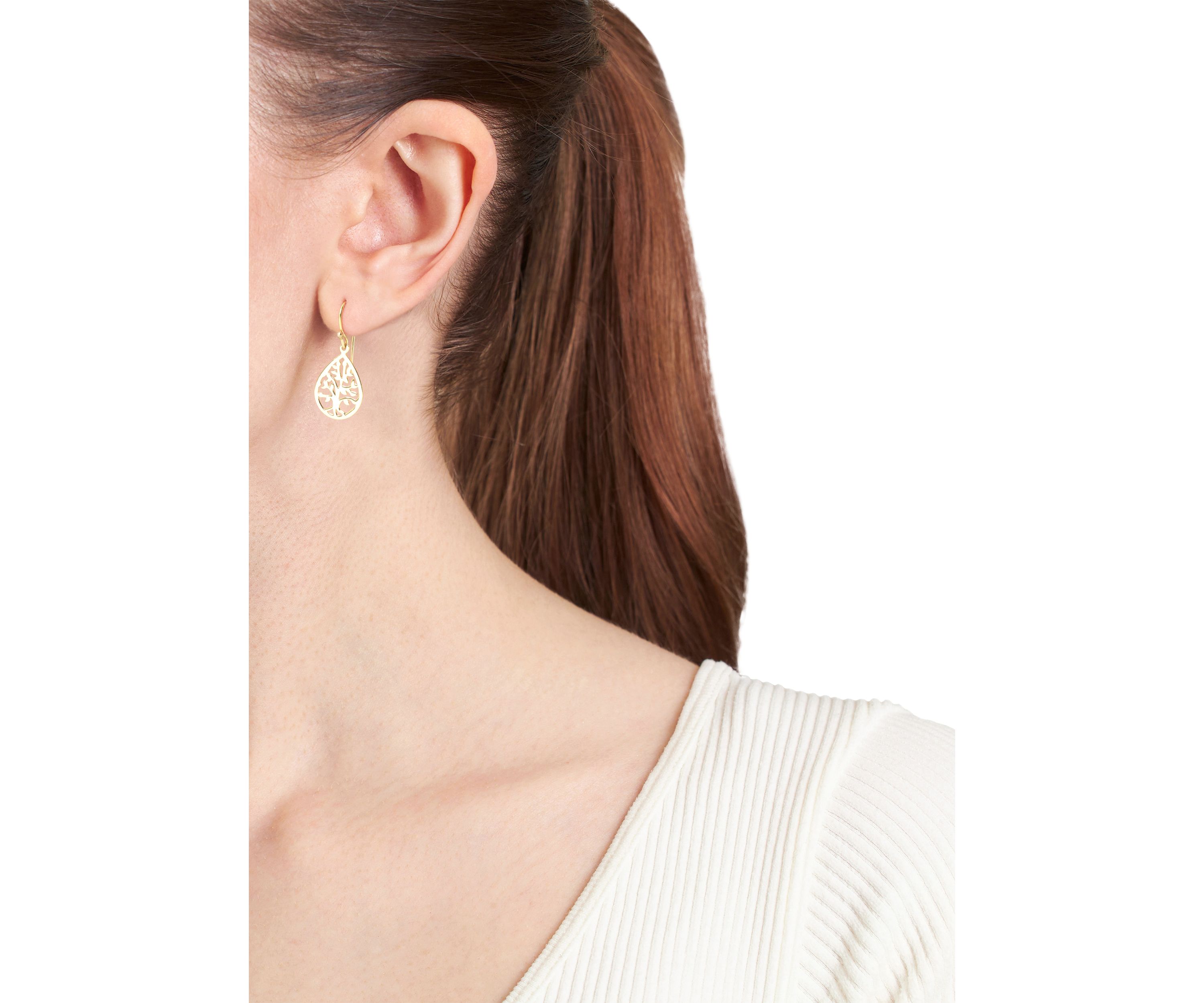 Gold Over Sterling Silver Lazer Cut Tree of Life Teardrop Earrings