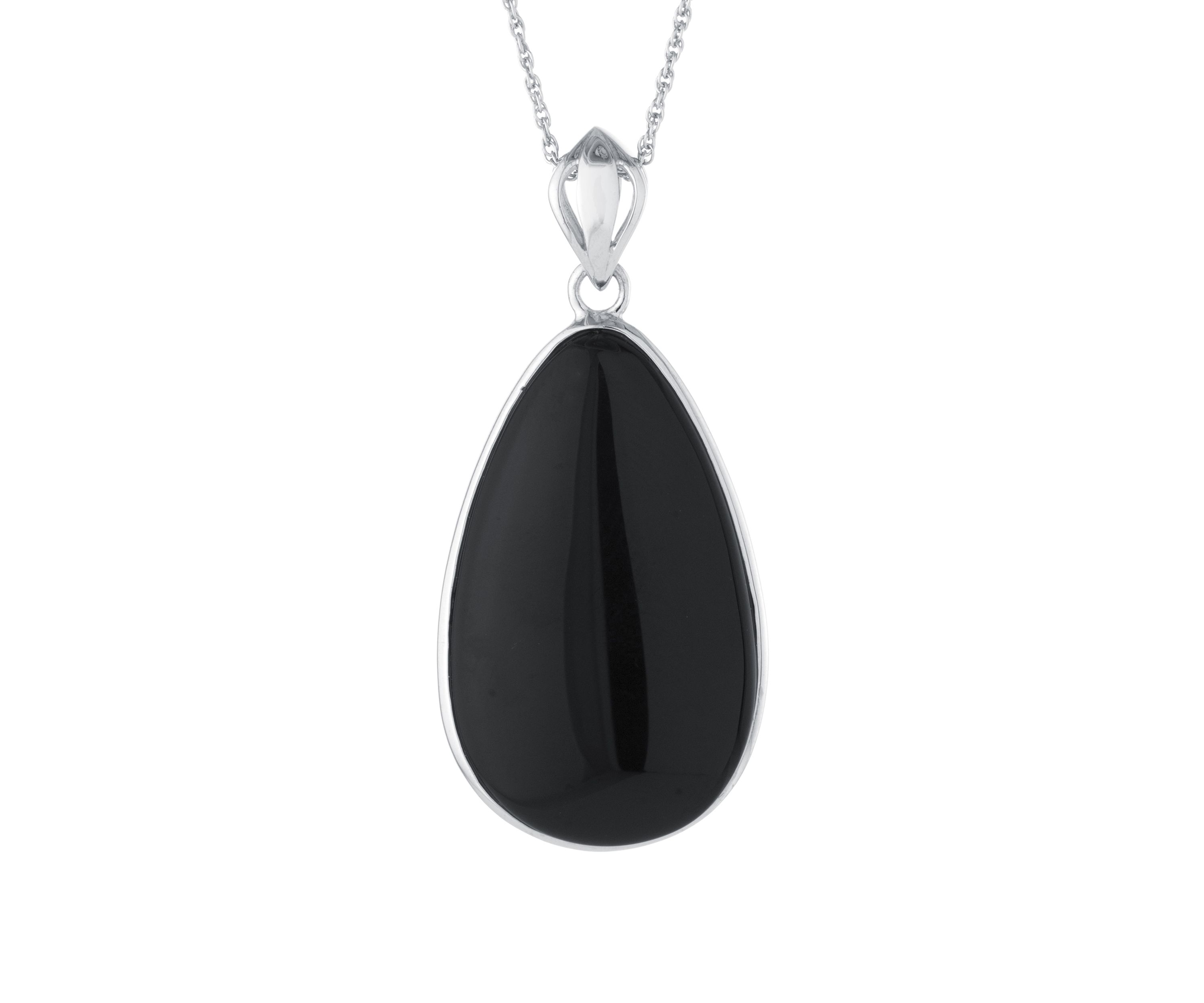  Sterling Silver Black Chalcedony Scroll Reversible Teardrop Pendant 18" Necklace 
