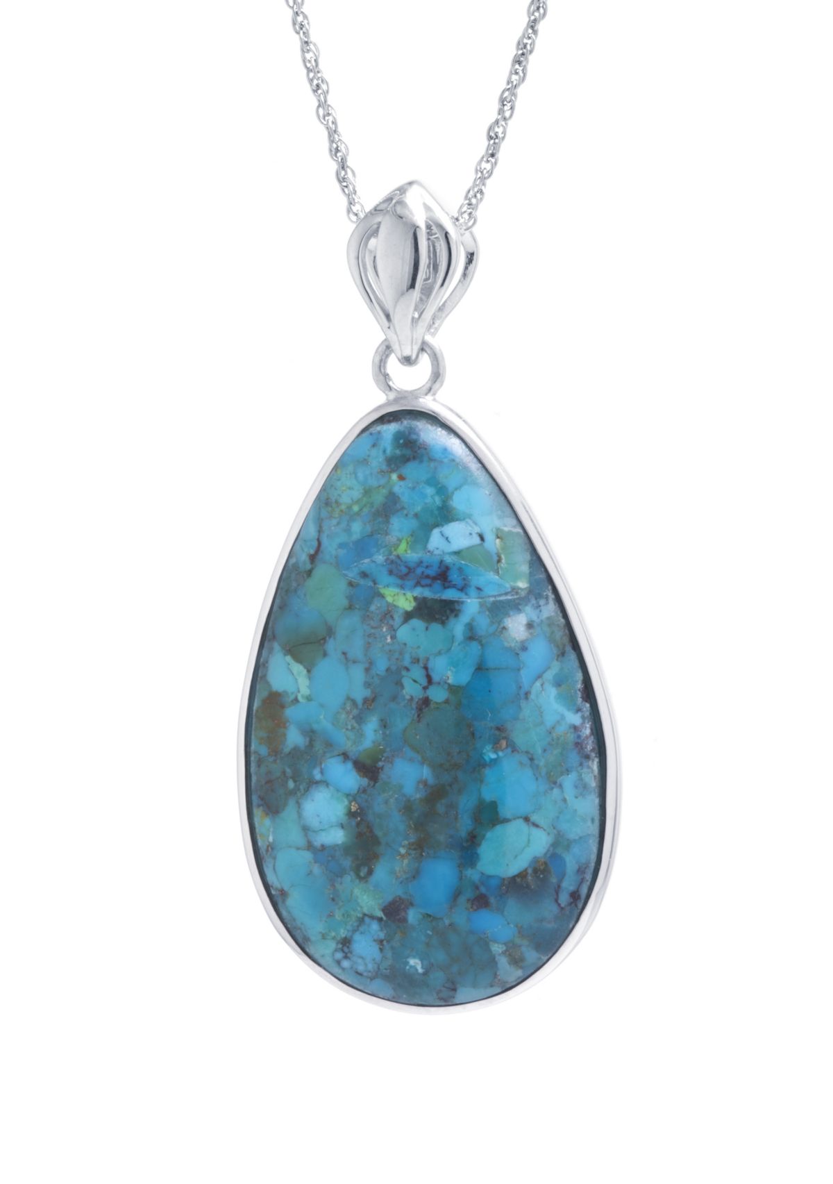 Sterling Silver Genuine Turquoise Teardrop Pendant Necklace