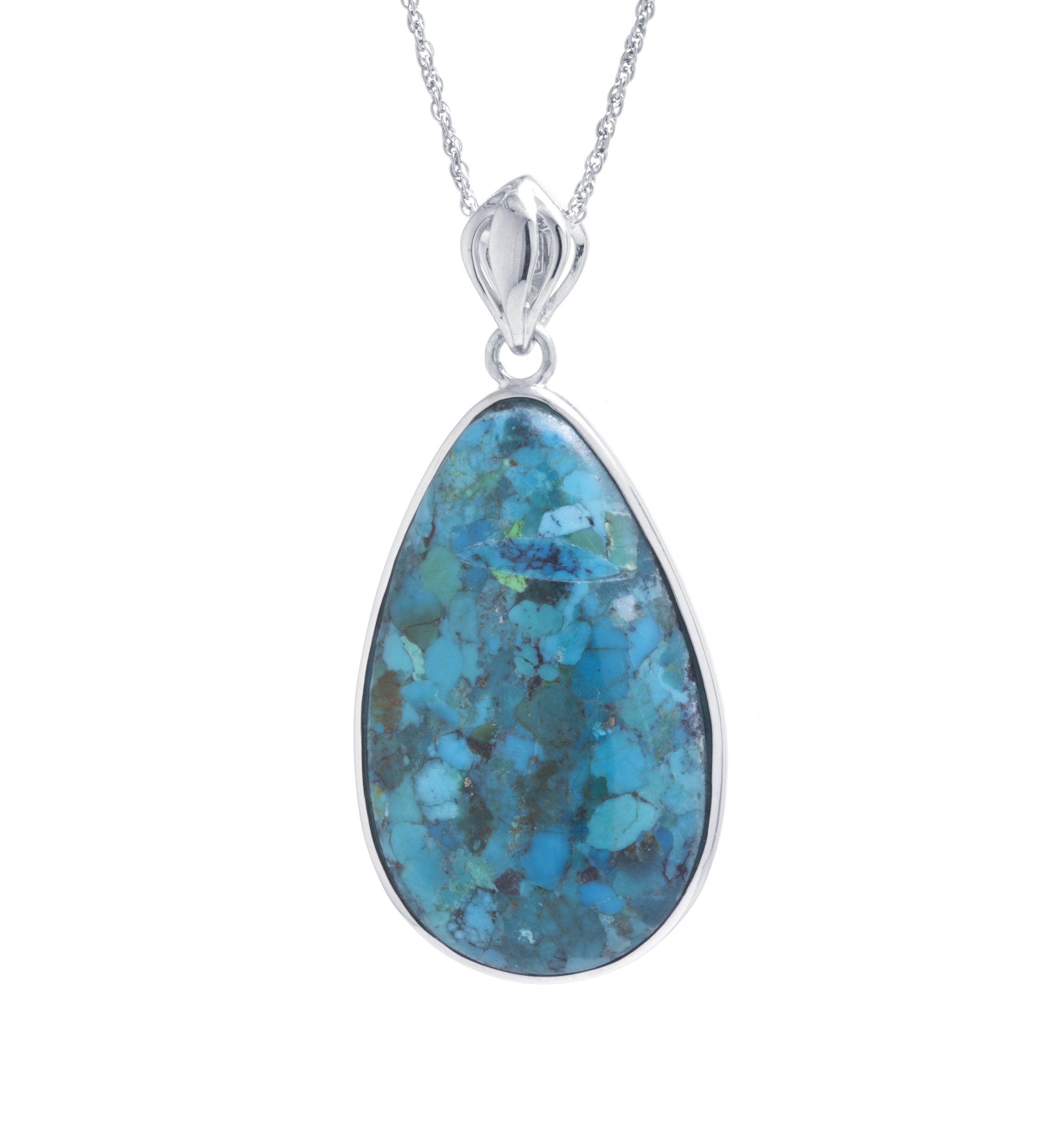 Sterling Silver Genuine Turquoise Teardrop Pendant Necklace