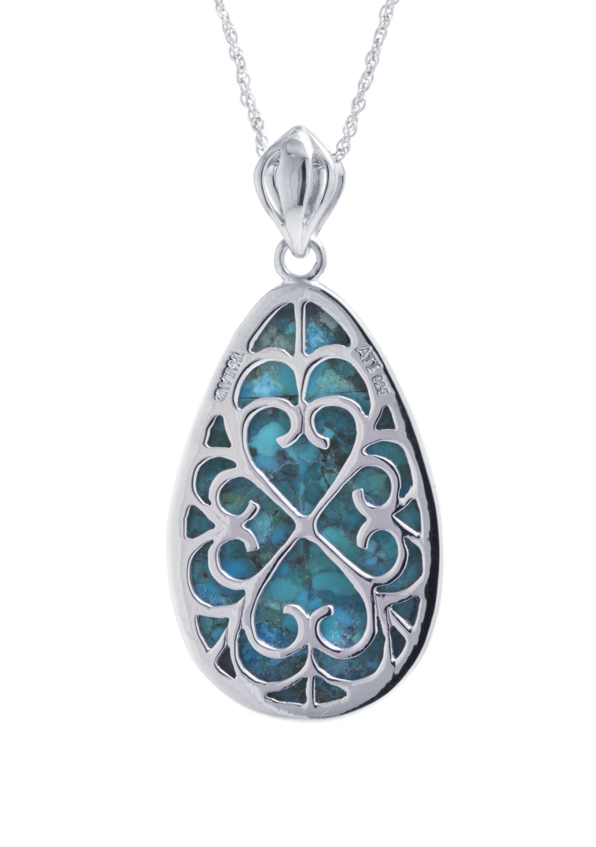 Sterling Silver Genuine Turquoise Teardrop Pendant Necklace