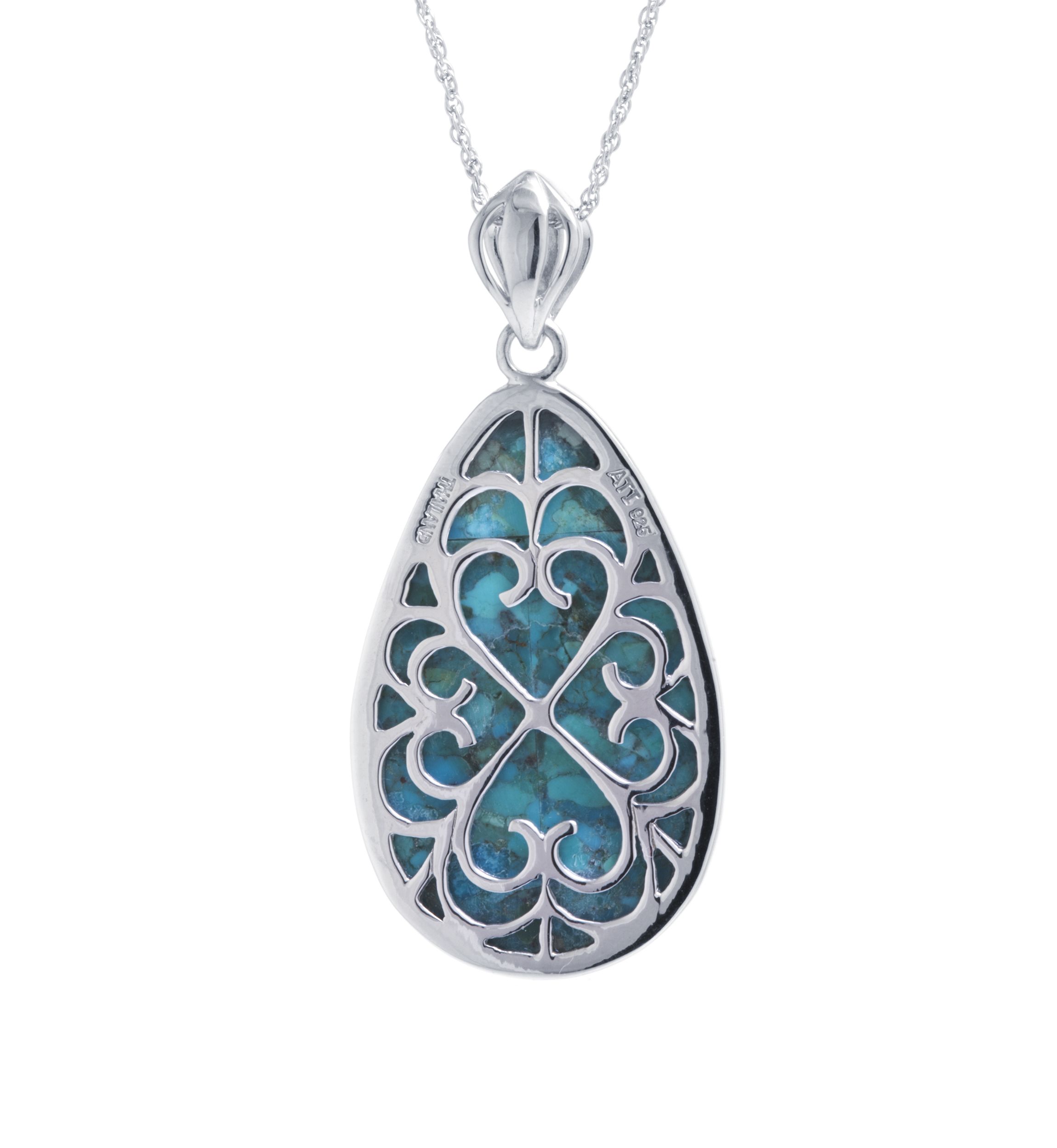 Sterling Silver Genuine Turquoise Teardrop Pendant Necklace