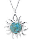 Sterling Silver Enhanced Turquoise Sun Pendant Necklace