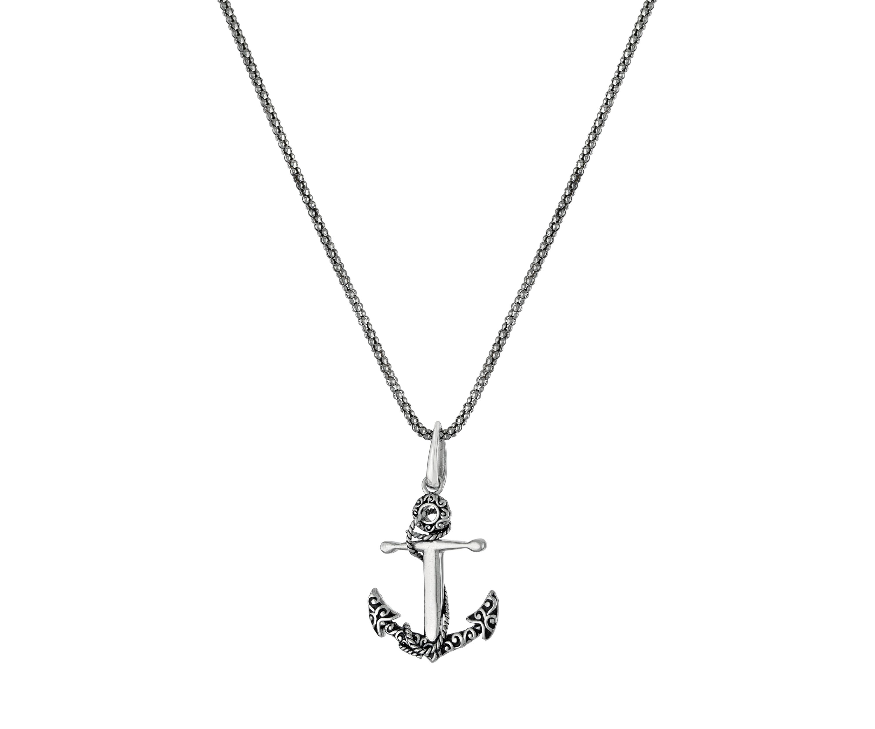 Sterling Silver 24 Inch High Polished Anchor Pendant Necklace